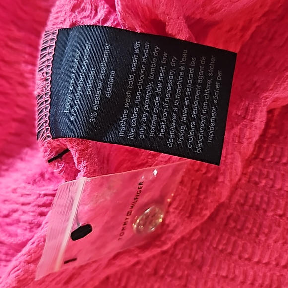 Tommy Hilfiger Women Pink Short Puff sleeve Button Down Front Top Blouse Size XL - Picture 10 of 10